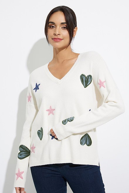 Hearts and Stars V-Neck Sweater Style C2333RR. Ecru. 3