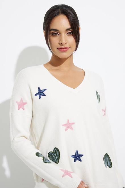 Hearts and Stars V-Neck Sweater Style C2333RR. Ecru. 4