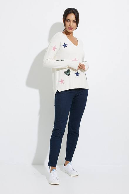 Hearts and Stars V-Neck Sweater Style C2333RR. Ecru. 5