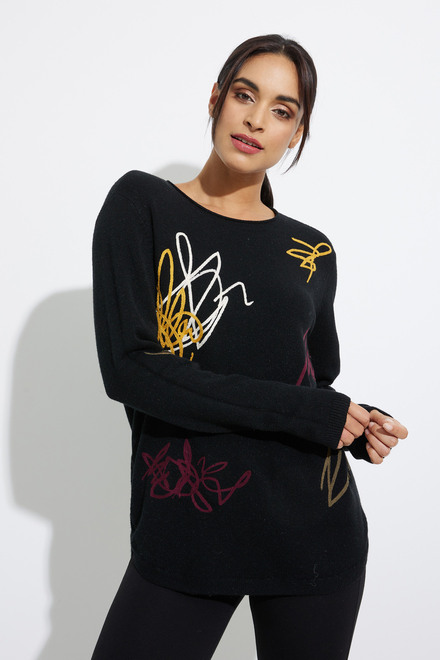 Graffiti Embroidery Sweater Style C2373P. Black
