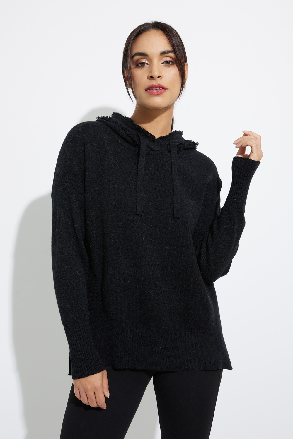 Hooded Sweater With Side Details Style C2416. Black