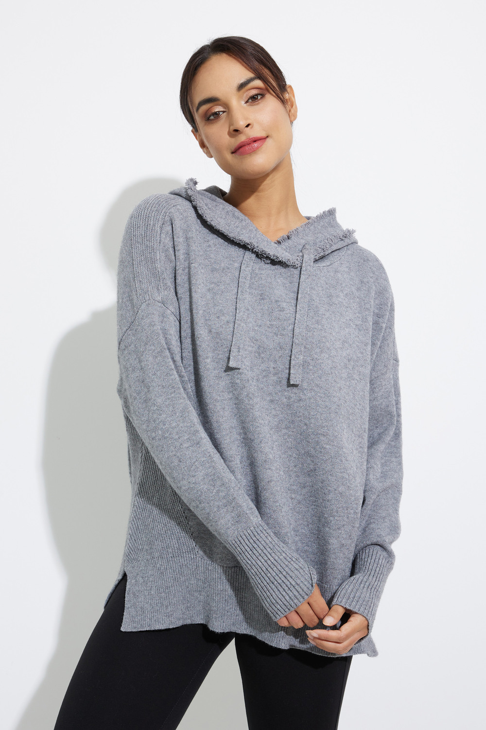 Hooded Sweater With Side Details Style C2416. Heather Grey