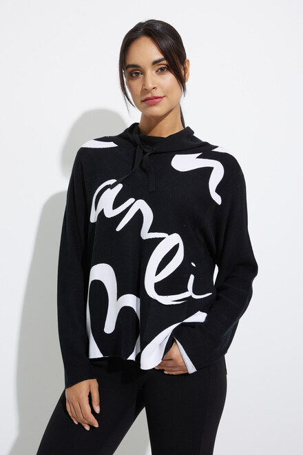 Charlie B Script Print Sweater with Funel Neck Style C2419P. Pepper