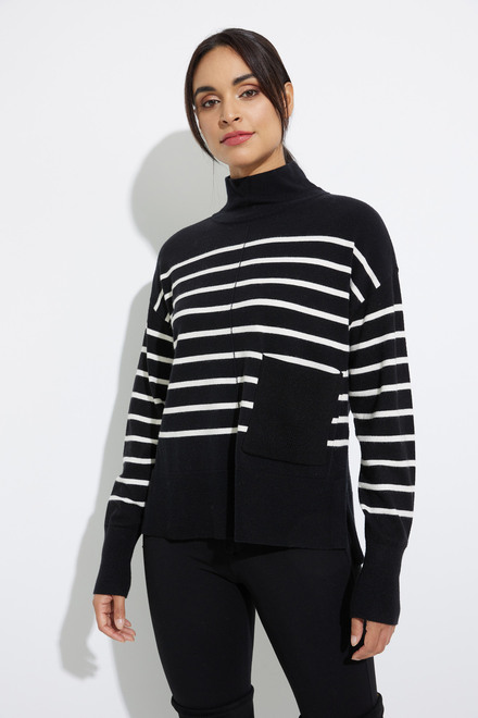 Charlie B Striped Turtleneck Sweater Style C2471. Black