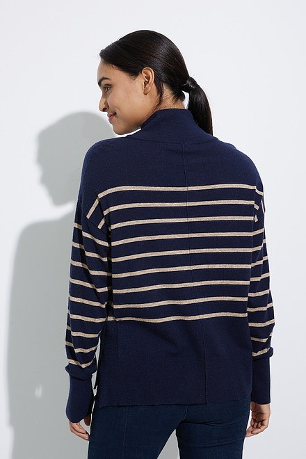 Charlie B Striped Turtleneck Sweater Style C2471. Navy. 2