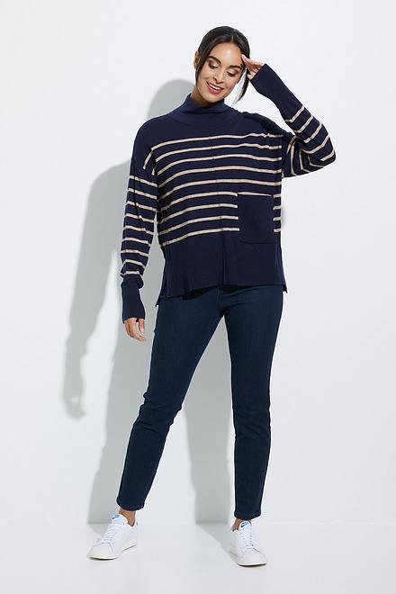 Charlie B Striped Turtleneck Sweater Style C2471. Navy. 5
