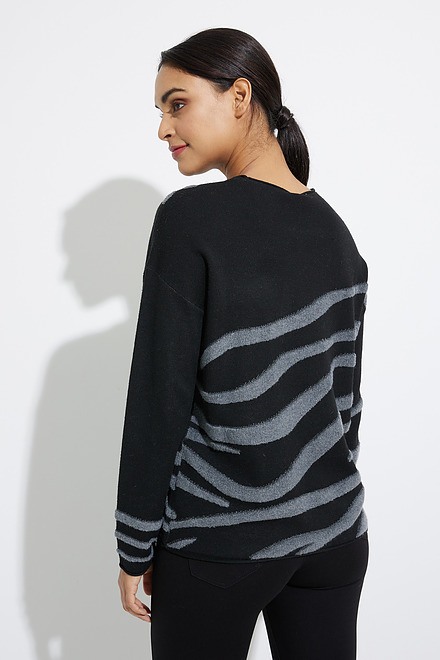Zebra Print Drop-Shoulder Crew-Neck Style C2410. Black. 2