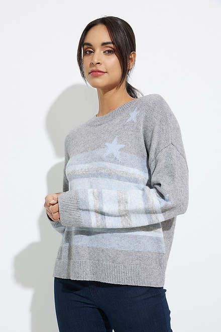 Striped Drop-Shoulder Crew-Neck Sweater Style C2446. Frost. 3