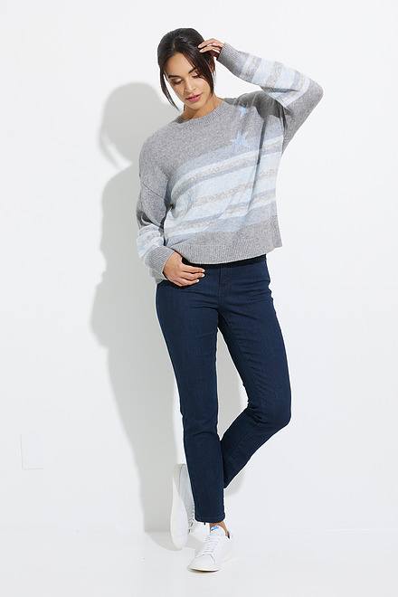 Striped Drop-Shoulder Crew-Neck Sweater Style C2446. Frost. 5