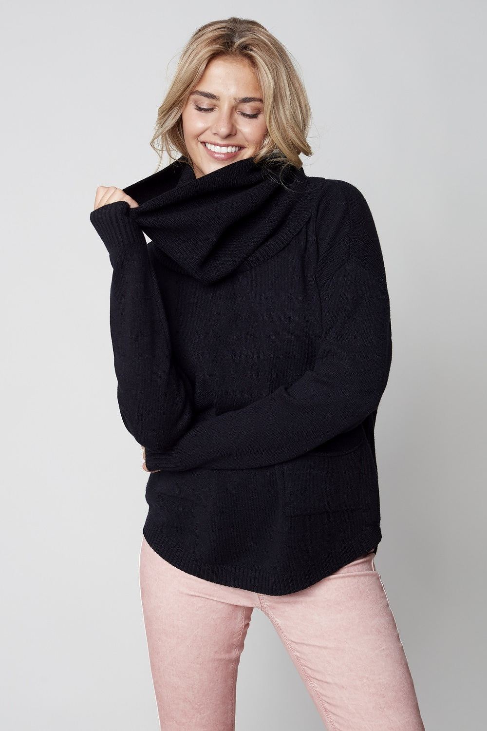 Sweater with Detachable Scarf Style C2420. Black