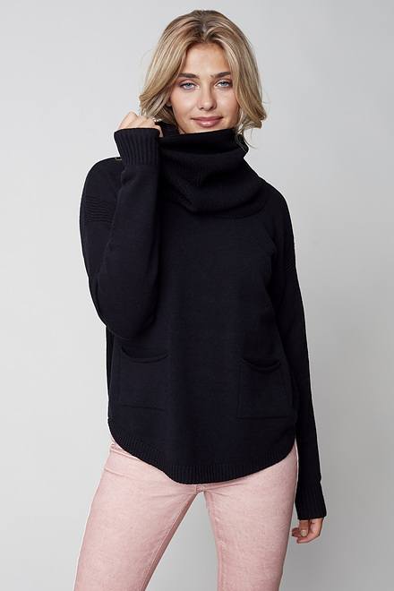 Sweater with Detachable Scarf Style C2420. Black. 5