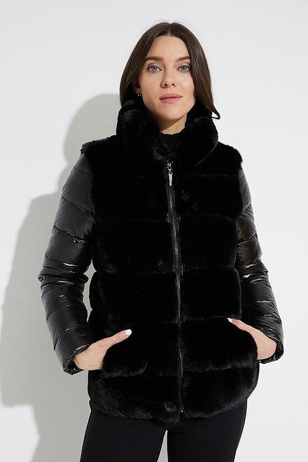 Joseph Ribkoff Faux Fur Puffer Coat Style 224909. Black. 3