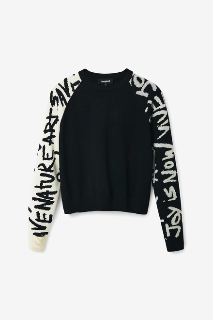 Desigual Manifesto Sleeves Sweater style 22WWJF93. Off White