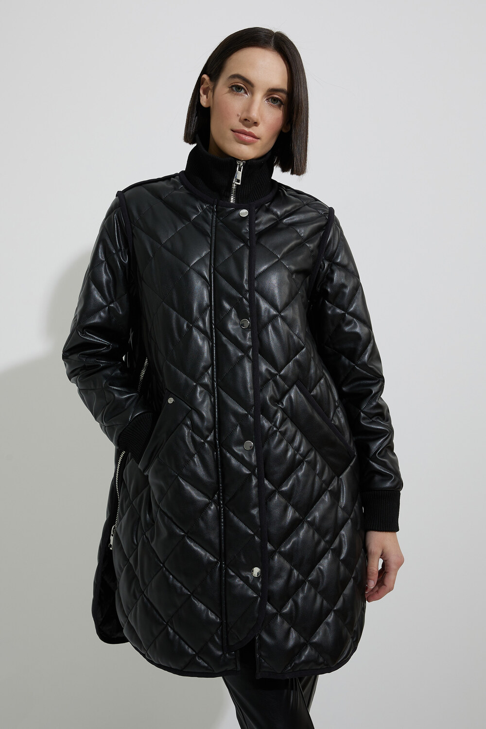 Quilted Zip Detail Coat Style 8390. Black