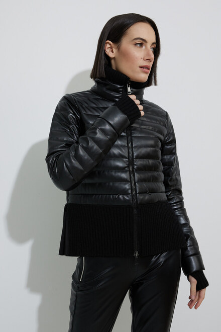 Faux Leather Puffer Coat Style 8379. Black