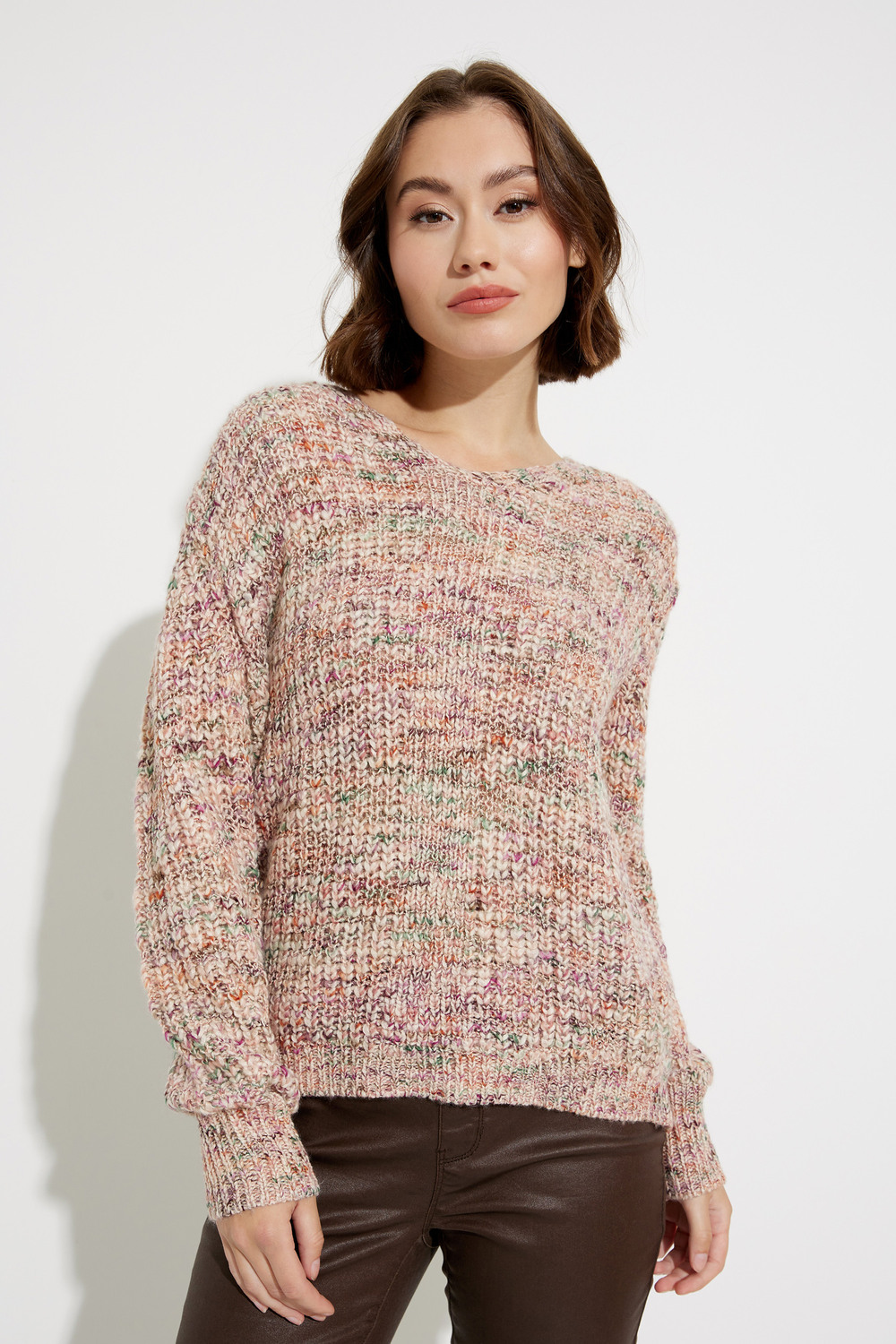 Space Dye V-Neck Sweater Style C2344. Woodrose