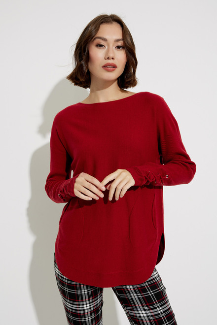 Lace-Up Cuff Detail Sweater Style C2380R. Scarlet
