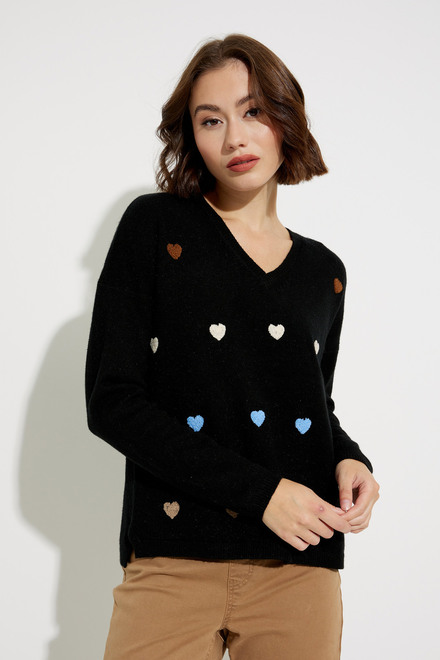 Sweater with Hearts Embroidery Style C2430. Black
