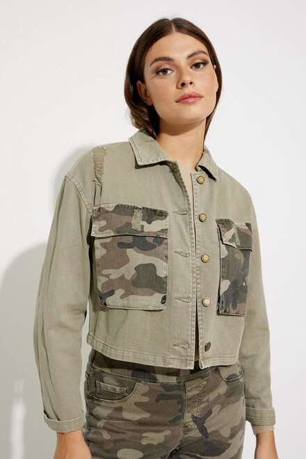 Cropped Jacket With Camo Pockets Style C6215. Moss