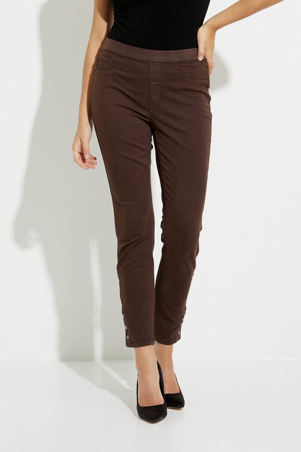 Twill Pants with Snap Button Hem Style C5302R. Coffee