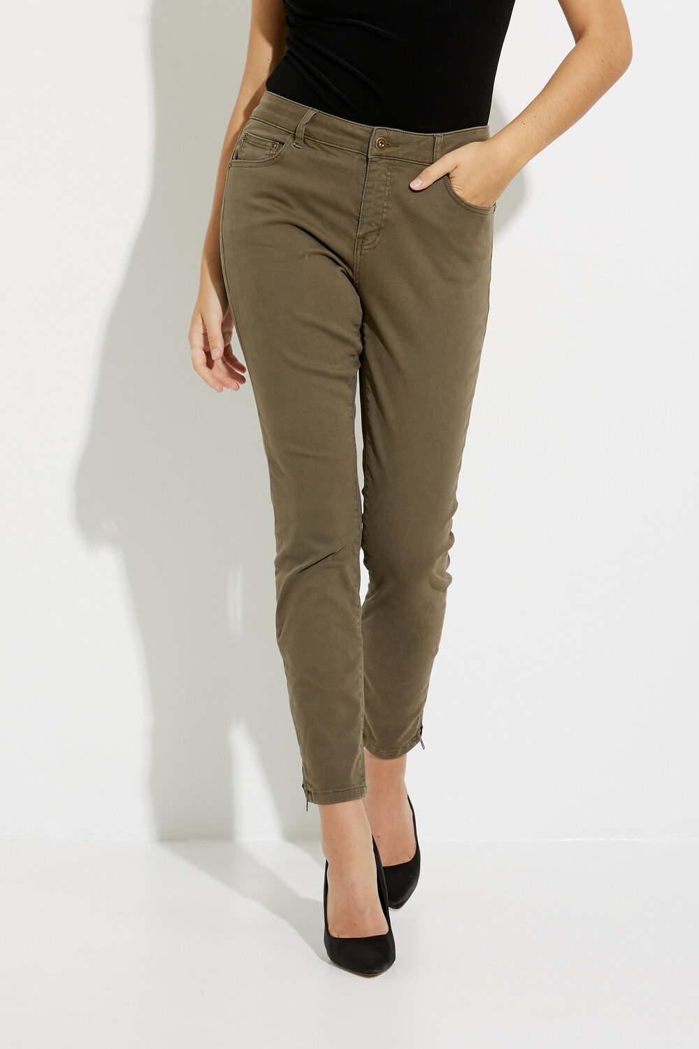 Ankle Twill Pants with Side Zipper Style C5233S. Pine