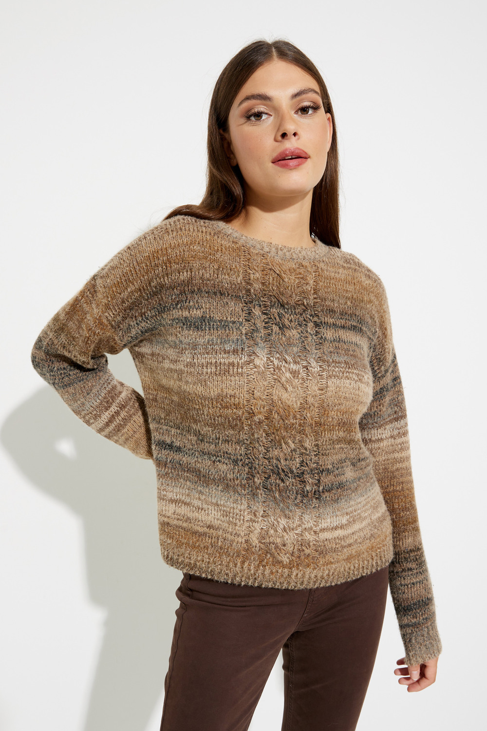 Cable Knit Crew-Neck Sweater Style C2467. Chestnut