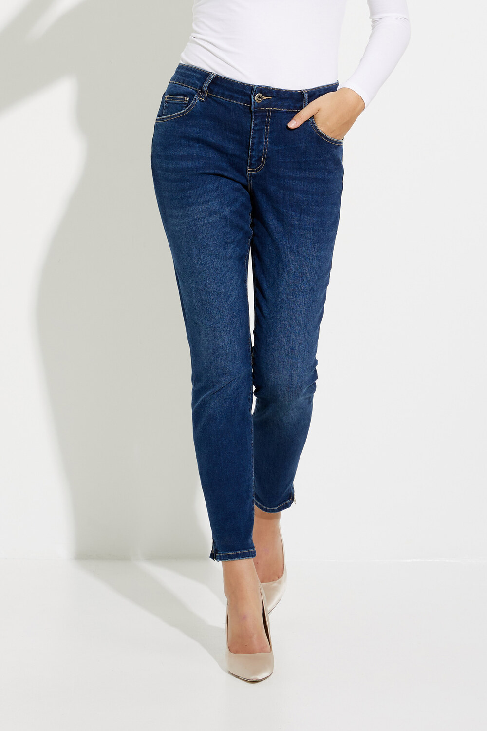 Ankle Twill Pants with Side Zipper Style C5233S. Indigo