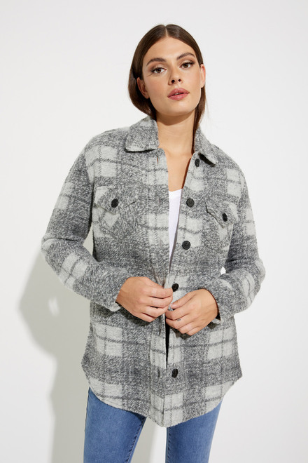 Manteau-chemise en laine bouillie mod&egrave;le C6192R. Gris Fonc&eacute;