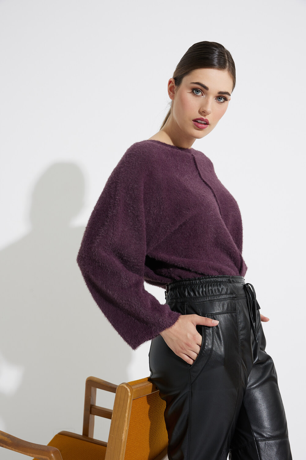 Wide Sleeve Every Day Sweater Style K1182. Plum