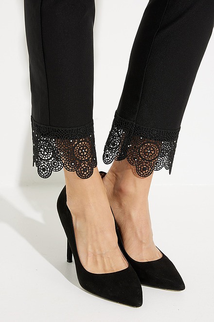 Lace Cuff Cropped Pants Style 231021. Black. 4