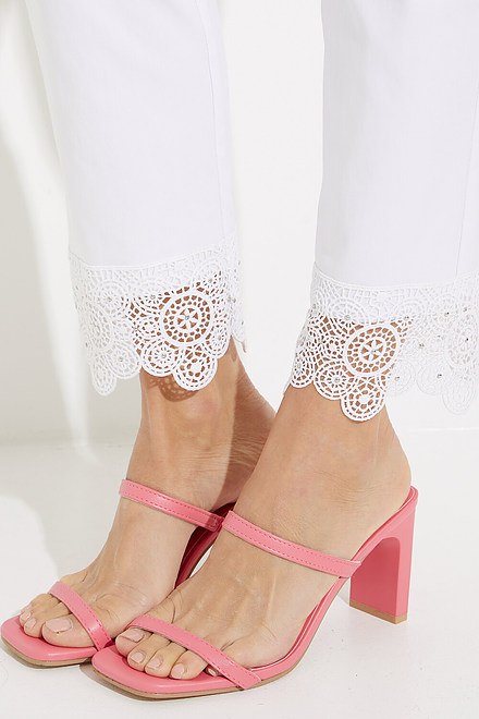 Lace Cuff Cropped Pants Style 231021. White. 2