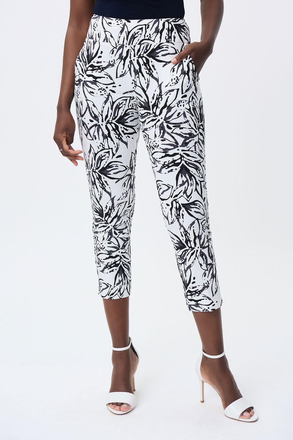 Printed Cropped Microtwill Pants Style 231030. Vanilla/black