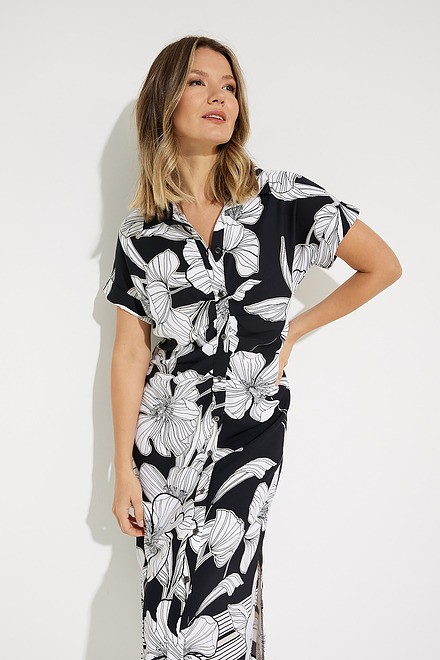 Floral Shirt Dress Style 231061. Black/multi. 3