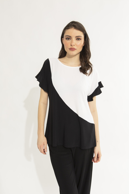 Two-Tone Frilled Sleeve Top Style 231063. Black/vanilla. 4