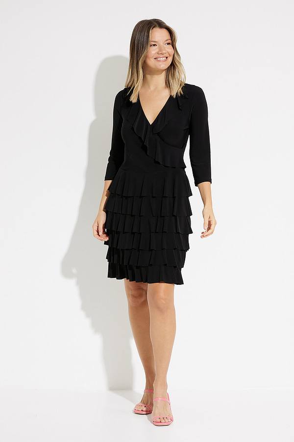 Ruffled Wrap Dress Style 231081. Black