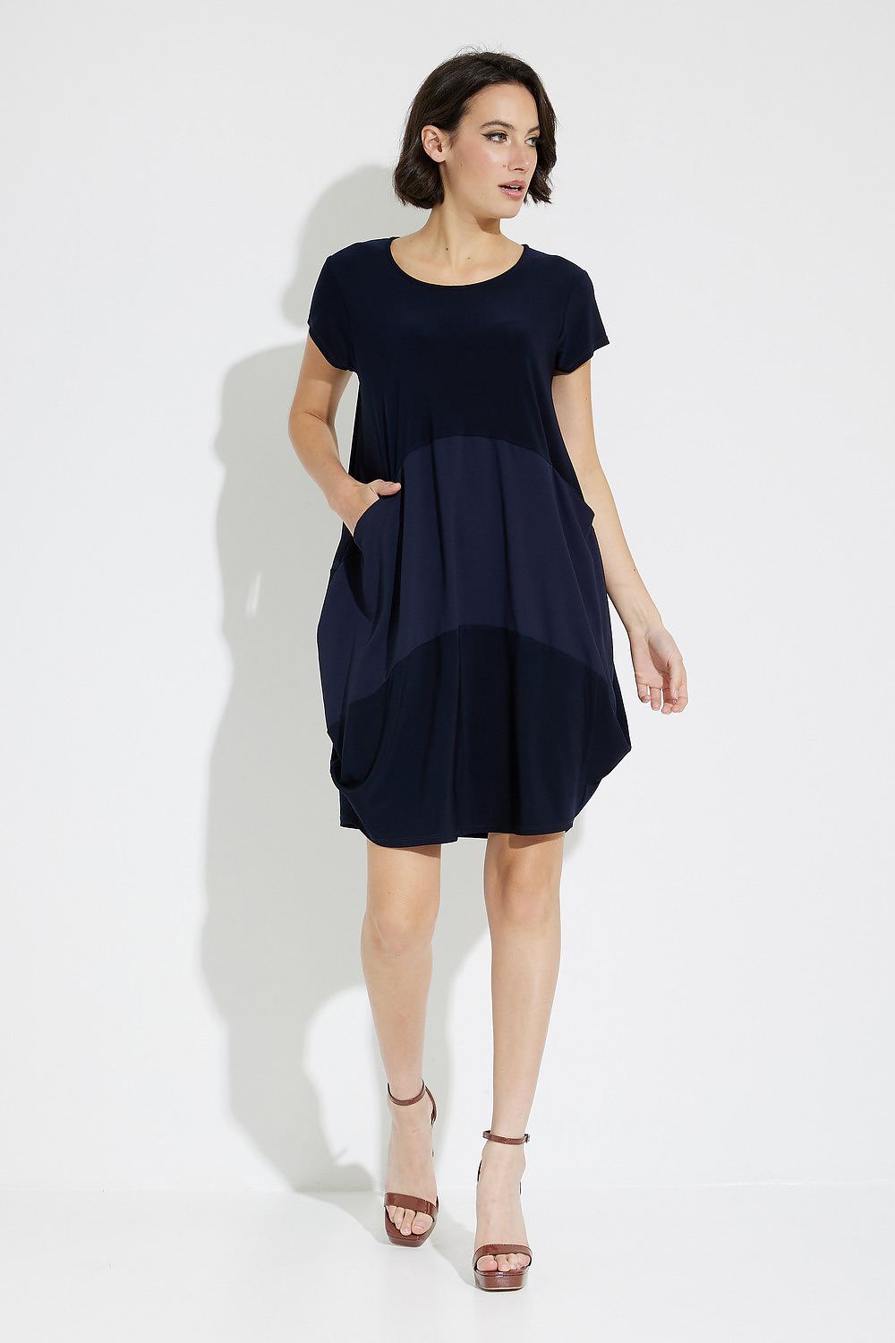 Short Sleeved Mini-Dress Style 231082. Midnight Blue