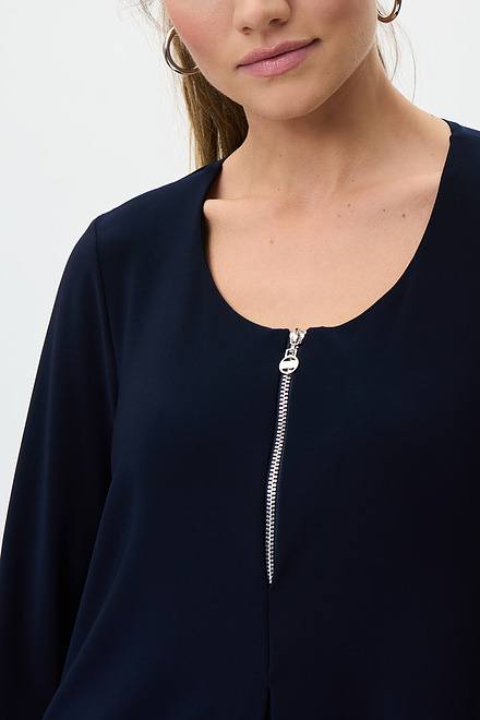 Zip Front 3/4 Sleeve Top Style 231131. Midnight Blue. 3