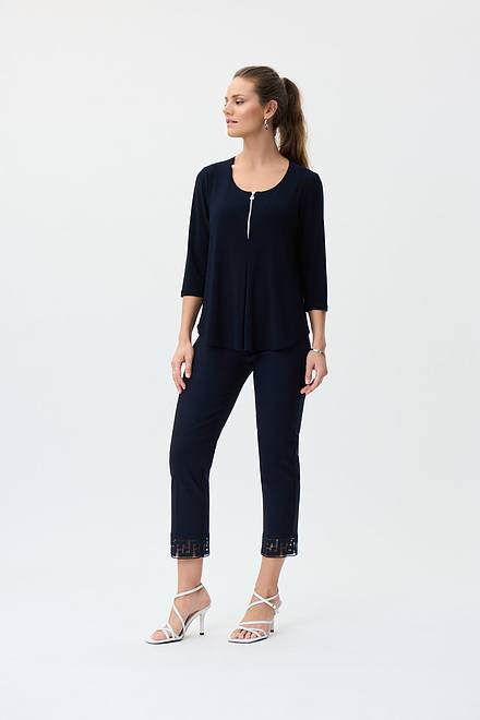 Zip Front 3/4 Sleeve Top Style 231131. Midnight Blue. 4