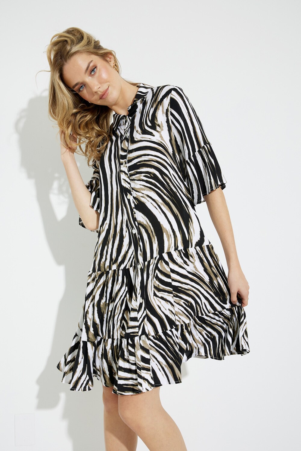 Abstract Print A-Line Dress Style 231134. Vanilla/multi