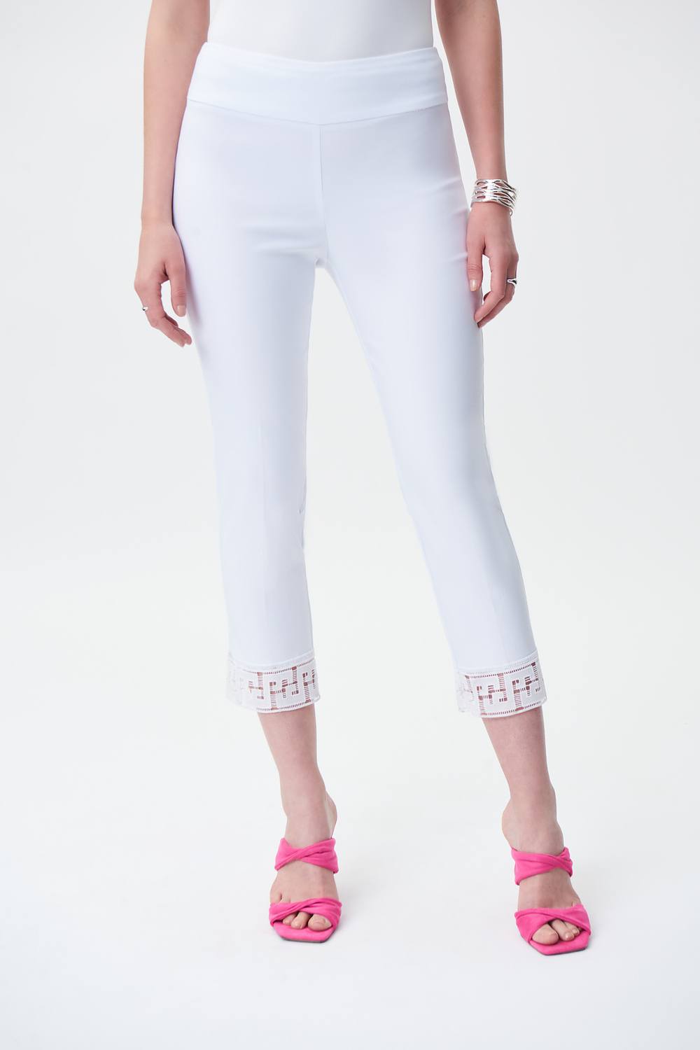 Embellished Hem Pants Style 231154. White