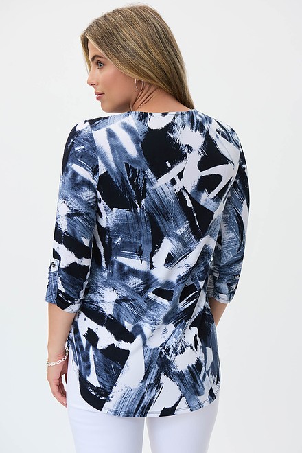 Zip Front Printed Tunic Style 231299. Midnight Blue/multi. 2