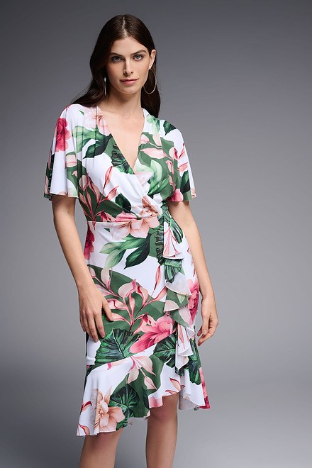 Tropical Print Wrap Dress Style 231722. Vanilla/multi. 2