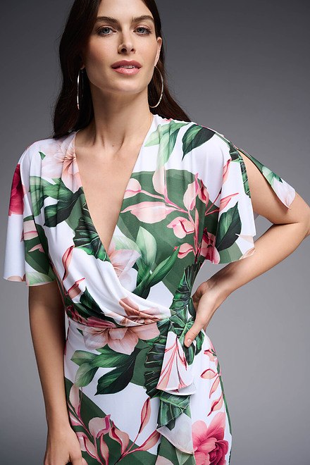 Tropical Print Wrap Dress Style 231722. Vanilla/multi. 3