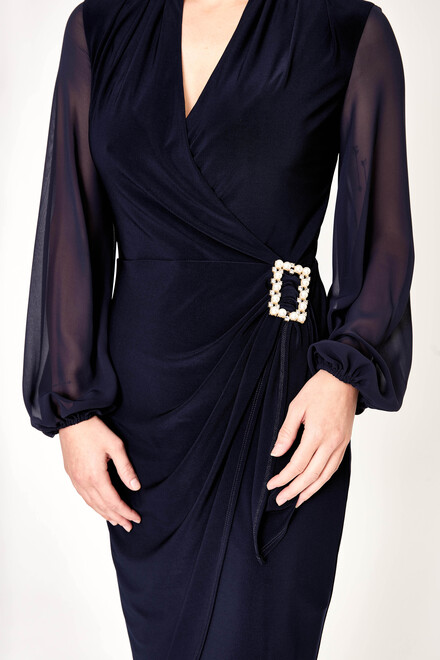 Brooch Detail Wrap Dress Style 231733. Midnight Blue. 3