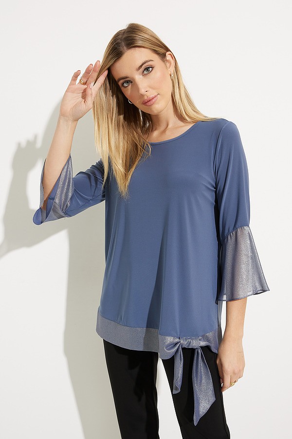 Bow Detail Silky Top Style 231739. Mineral Blue