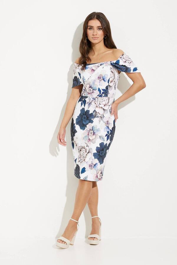 Floral Exposed Shoulder Dress Style 231745. Vanilla/multi