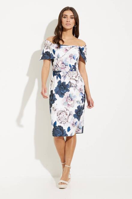 Floral Exposed Shoulder Dress Style 231745. Vanilla/multi. 5
