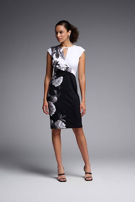 Floral Two-Tone Dress Style 231752. Black/multi. 4