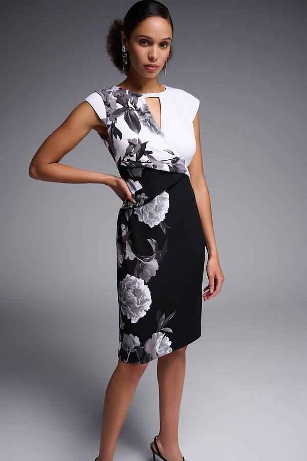 Floral Two-Tone Dress Style 231752. Black/multi