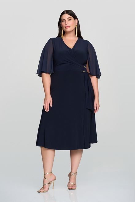 Dual Fabric Ruffled Dress Style 231757. Midnight Blue. 7
